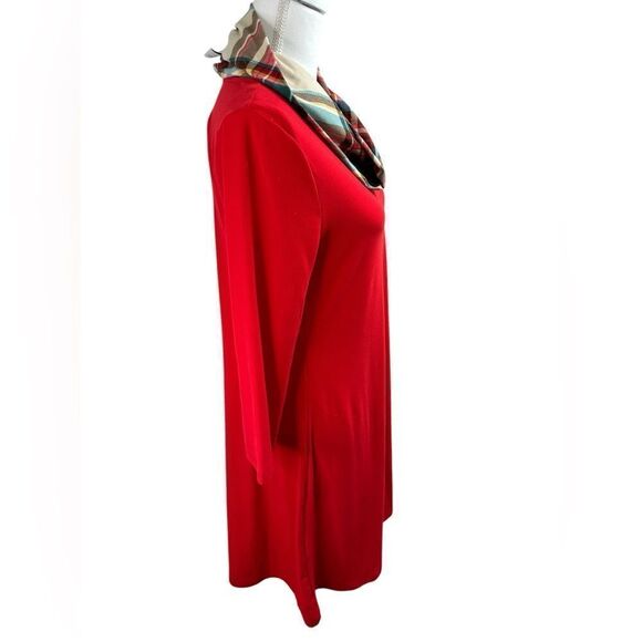 Jamie & Layla Steinmart Dress with scarf Red dress Plaid scarf Size Petite Med - Picture 3 of 9